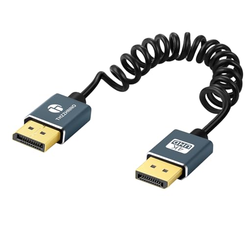 Thzzhnno DisplayPort Coiled Cable, DP Cable 4K Spiral Gold Plated High Speed Cord 4K@60Hz for Gaming Monitor, Graphics Card, TV, PC, Laptop(Extend up 85MM to 1M)