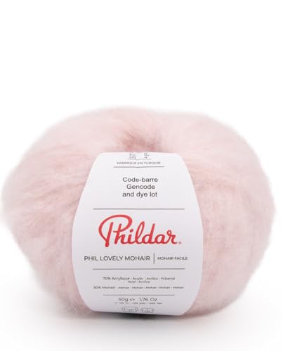 Phildar - Pelote de Laine Phil Lovely Mohair - Laine à Crocheter et à Tricoter - 30% MOHAIR,70% ACRYLIQUE - Aiguille n°8 - Couleur ROSE