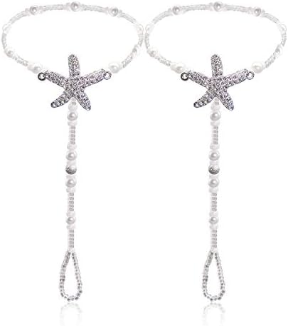 Bienvenu Beach Wedding Barefoot Sandals Ivory Pearl Anklet with Starfish Foot jewelry, Starfish