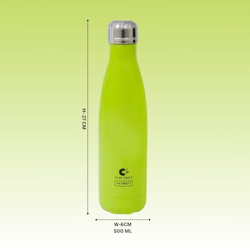 Image of Clay Craft VACBOTT Stark Double Walled 18 Hours Hot and 24 Hours Cold Flask Water Bottle-500ML, 2-Piece(Green) Leak Proof|Easy to Carry|Gym Bottle|Home|Kitchen|Hiking|Travel Bottle|BIS Certified