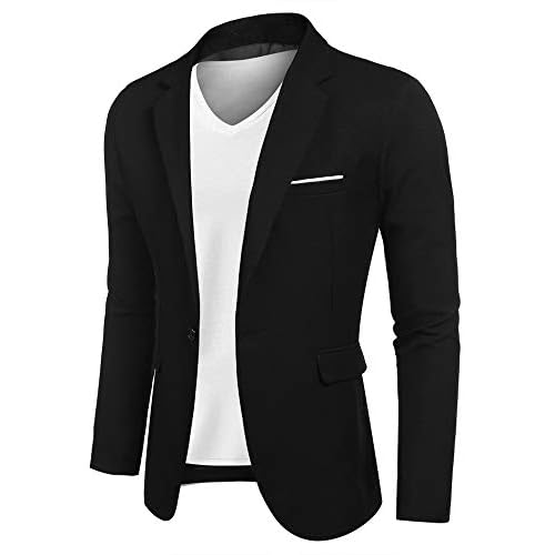 COOFANDY Men's Blazer Casual Sport Coats Slim Fit One Button Suit Jacket Lightweight Sports Jacket Dark Black 3X-Large