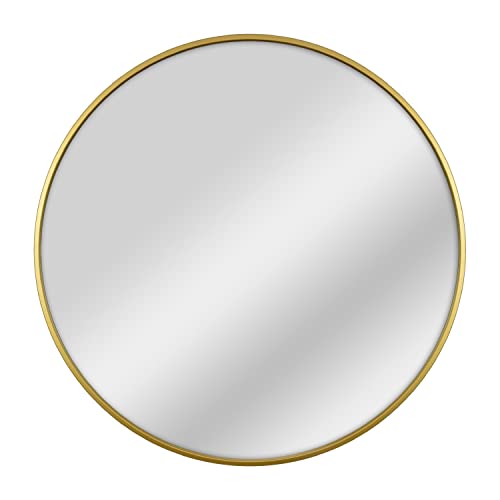 Image of MCS Master & Co. Modern Metal Round Wall Mirror, Minimalist Home Decor Circle Mirror for Living Room, Bedroom, or Bathroom, 30 Inch, Brass