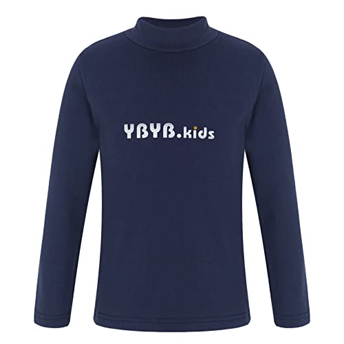 easyforever Girls Boys Soft Long Sleeve Turtleneck Letter Print Solid Thermal Underwear Tops T-Shirt Casual Warm Tops Navy Blue 5-6 Years