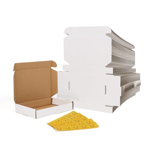 Image of RLAVBL 6x4x1 Shipping Boxes Set of 100, White Small Corrugated Cardboard Box, Mailer Box