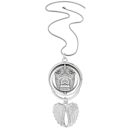 Collier tête de totem indien pendentif homme ailes d'ange rotatives