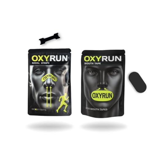 OXYRUN 30 Tiras Nasales + 30 Mouth Tape – Tiras Nasales Deportivas – Cinta Bucal Para Dormir – Tiras Nasales Antironquidos – Tiras Bucales Para Dormir – Respirar Mejor Nariz - Tira Nasal