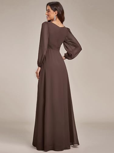 Image of Ever-Pretty Women's Crewneck Long Lantern Sleeves Floor Length A-Line Pleated Chiffon Formal Dress 0106B