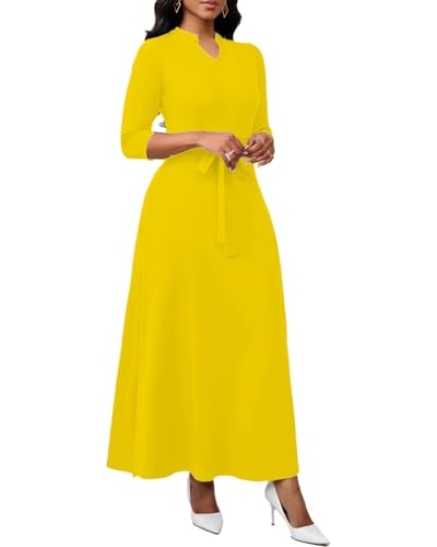 Image of BubFee Maxi Dresses for Women Semi Formal Long Dress 3 /4 Sleeve Casual A-line Church Dresses with Pockets