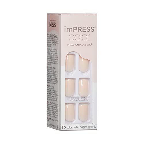 Kiss Impress Color Press-On Nails, Gel Nail Kit, Purefit Technology, Short Length, “Point Pink”, Polish-Free Solid Color Manicure, Includes Prep Pad, Mini Nail File, Cuticle Stick, And 30 Fake Nails #TOP6