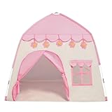 TTLOJ Kids Gift Play Tent with Small Lights, Princess Crown & Wand, for Girls Boys, Princess Playhouse, Pink Castle, Fairy Tale Teepee Tent, Indoor Outdoor, Birthday