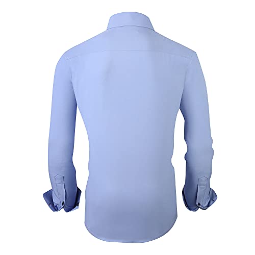 Alex Vando Mens Dress Shirt Wrinkle Free Regular Fit 4-Way Stretch Button Down Shirts,Blue,L #TOP1
