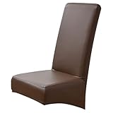 TOPPERFUN Elastischer Stuhlbezug aus Wasser und Ölbeständigem Pu Leder Braun Großer Schutz für Esszimmer und Küchenstühle Pflegeleicht und Strapazierfähig