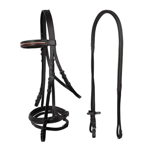 Licol pour chevaux en cuir anti irritation rênes caoutchouc