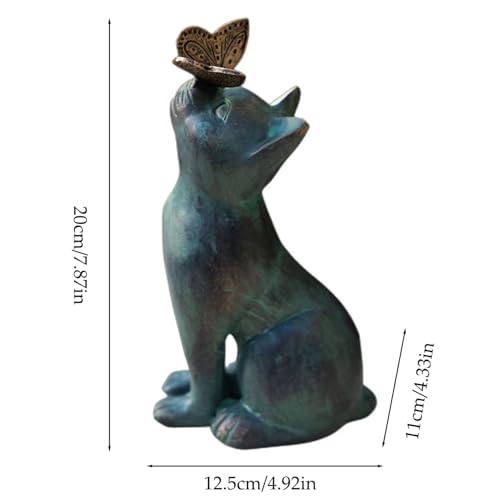 Statue jardin chat avec papillon en résine déco extérieure - 3