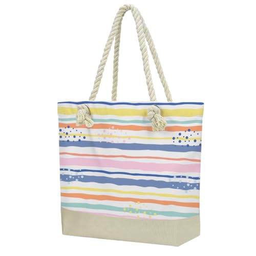 Fokongna Tote Bag for Women, Beach Bag Waterproof Sandproof, Beach Tote, Swim Bags for Travel, Shopping and Parties, Gift Choice for Friends and Loved Ones(Rainbow Doodle Stripes)