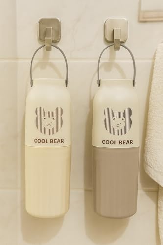 Image of Shopiable Store Travel Toothbrush Case Multifunctional Toothpaste Container Portable Business Trips Wash Cup Holder Organizer Towel Storage Box for Traveling, Camping (Tooth Cool Bear)