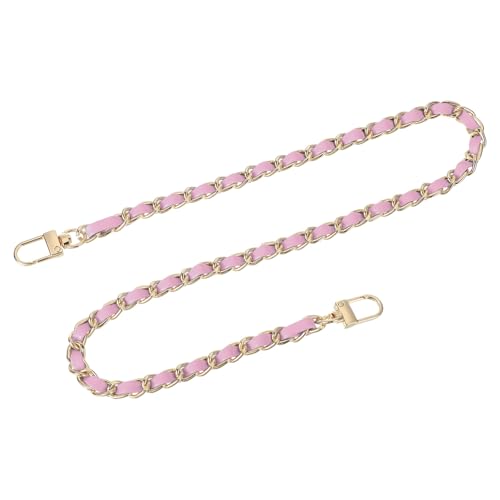 uxcell Purse Chain Strap, 24" Leather Iron Flat Chain Strap Handbag Chains Purse Straps with Buckles for Shoulder Bags Replacement Strap (Pink Strap + Gold Chain)