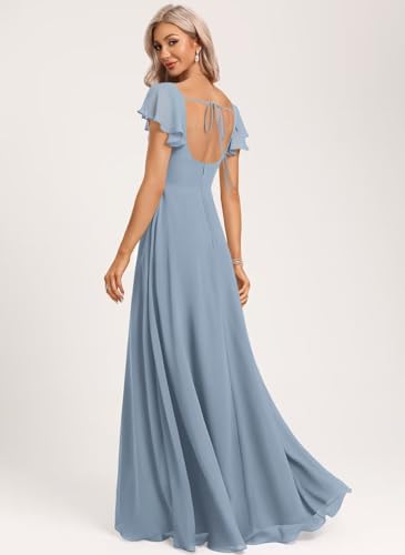 Women's Chiffon Fall Bridesmaid Dresses with Silt Ruffle Sleeve A Line Long Formal Party Dress 20252