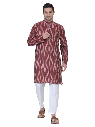 ITOS365 Men Cotton Kurta Pyjama Set Party Fashion Regular Ethinic Wear Indian Dress Maroon Small