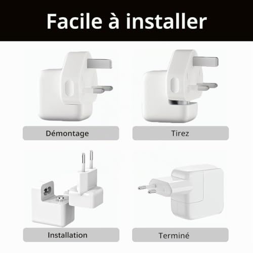 Adaptateur CA de Rechange Universel, 4 en 1 EU/US/UK/AU Kit de Prise Adaptateur Universel de Voyage pour iPhone iPod iPad Mac Chargeur Adaptateur – vue 3
