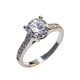 Aotiwe Anillo de promesa, hermoso regalo para mujer, 4 puntas con moissanita, oro blanco, regalo para el día de San Valentín, J 1/2, Oro blanco de 18 quilates, Moissanita