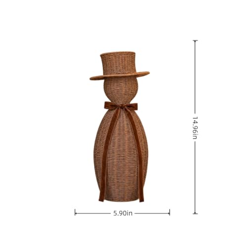 Faux Rattan Resin Snowman Figurine 15 Inch Christmas Decor With Velvet Bow - image 2