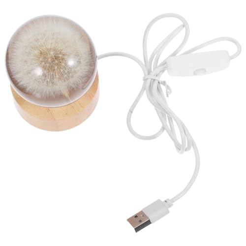 PRETYZOOM 1 Juego Lámpara de Noche de Cristal con Base de Madera Esfera de Grabada Luz y Acogedora para Decoración de Hogar y Especiales