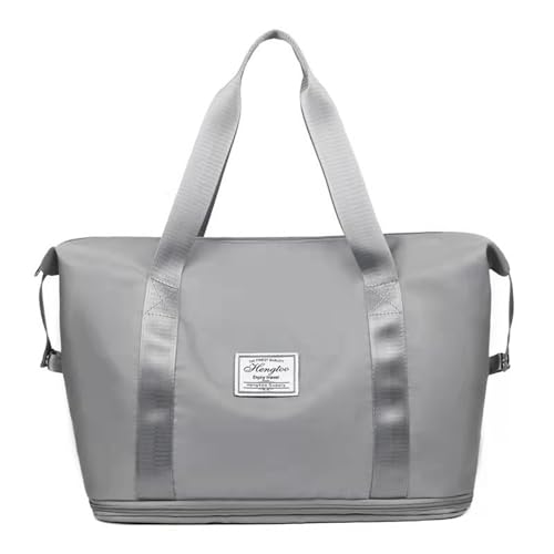 PORRASSO Bolsa de Viaje de Mujer Bolsas de Deporte Grande Expandible Bolsa de Gimnasio Plegable Bolsa Fin de Semana para Viajes Deportes Camping Gris