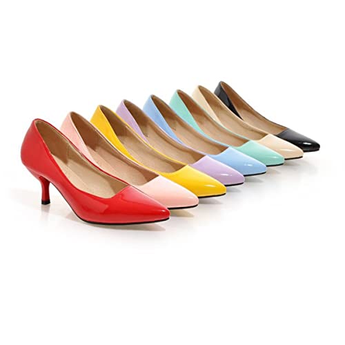 Women's PU Leather Candy Color Pointed Toe Sexy Formal Working Pumps,Middle Heels Comfortable Office Ladies Walking Wedding Pump Shoes3