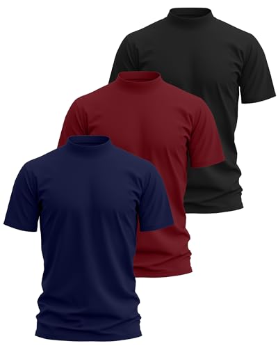 3 Pack Men's Mock Neck T Shirts Short Sleeve Turtleneck Pullover Tops Casual Summer Basic Tees2