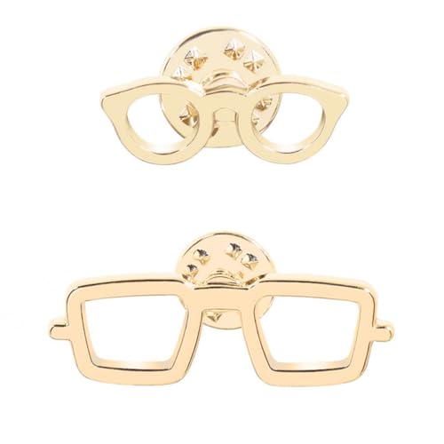 Image of 2pcs Cute Eyeglasses Frame Brooches for Women Unisex Golden Eyewear Shaped Lapel Pins Iniature Badge Dress Suit Collar Accessories Crafts Holiday Birthday Chic Jewelry