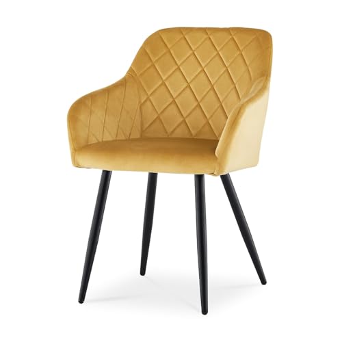 CLIPOP Esszimmerstühle 1er Set, Küchenstühle Gelb Samtstoff Wohnzimmerstühle Polsterstühle mit Armlehne Metallbeine Polstersessel Stühle für Esszimmer Wohnzimmer Küche (1, Samt Gelb)