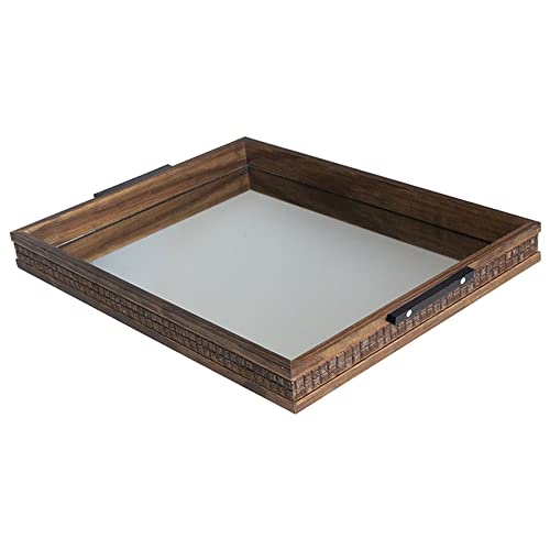 Bandeja Grande Retangular Espelhada Café Moldura Coquinhos Marrom com Alça