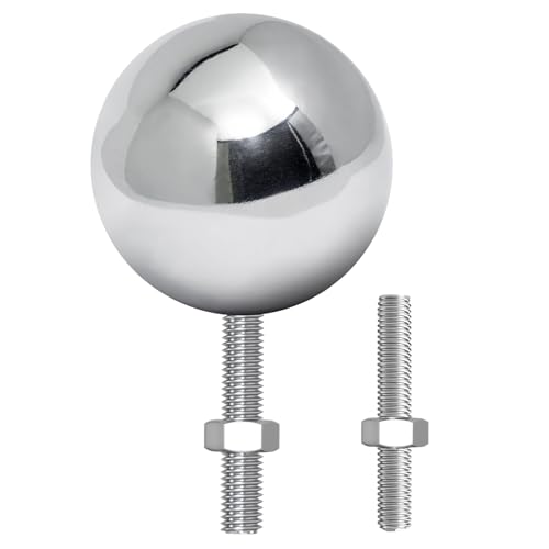 CQ Garden Flag Pole Topper with 1/2-13 UNC and M12 Threaded Rods Stainless Steel Flagpole Ball Outdoor Flag Pole Accessories Replacement Parts (4 Silver)