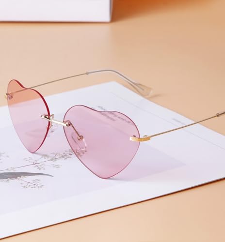 SDINM Rimless Heart Shaped Sunglasses for Women Men Party Glasses Disco Trendy Love Heart Glasses4