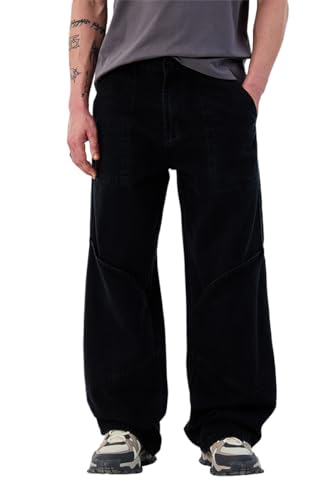 Image of SNITCH Men Cargo Pants Street Wear | Baggy Fit Wide-Leg Solid Design | Durable Cotton Blend with Utility Pockets for Casual Outings & Everyday Styling