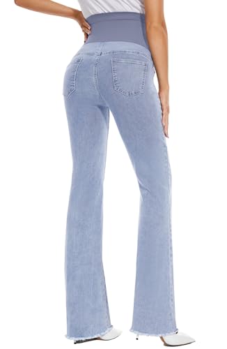 Image of GLAMIX Women's Stretch Maternity Bootcut Jeans with Pockets Over The Belly Bell Bottoms Flare Denim Pants Pregnancy Clothes