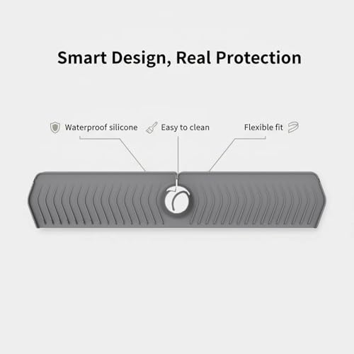 Image of 30 Inch Silicone Kitchen Sink Faucet Mat, Adjustable Waterproof Splash Guard Draining Mat Keep Countertops Dry (Black)