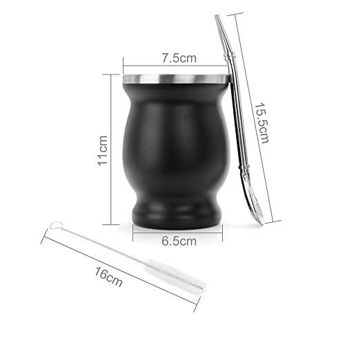 Miniatura 2 de Set De Tazas De Té Yerba Mate De Acero Inoxidable Piqiuqiu, 230 Ml 8 Oz De Doble Pared, Libres De Bpa, Con Pajitas Y Cepillo De Limpieza Negro