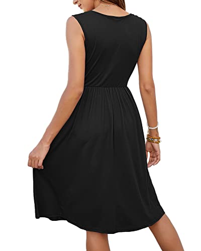 Image of MOLERANI Women Summer Dresses Sleeveless Casual Loose Swing Button Down Midi Dress with Pockets