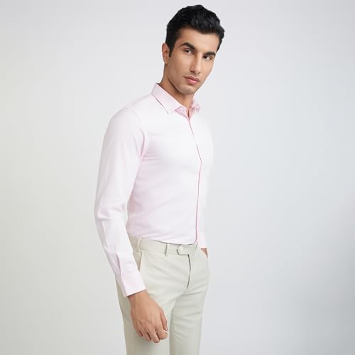 Image of Park Avenue Men Cotton blend Slim Fit Structure Pattern Semi Cutaway Collar Formal Shirt