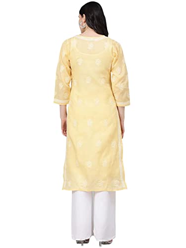 Image of Ada Women's Cotton Straight Fit Straight Hand Embroidered Lucknowi Chikankari Kurta Kurti A411165
