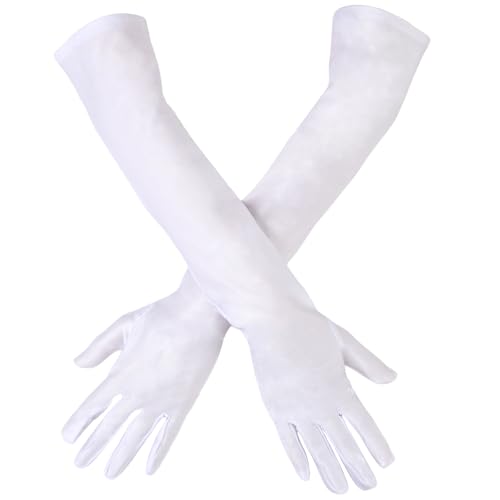 Hopton Lange Handschuhe Damen Weiß, 1 Paar Braut Satin Handschuhe Kostüm,Abendhandschuhe Damen für Hochzeit, Karneval, Halloween