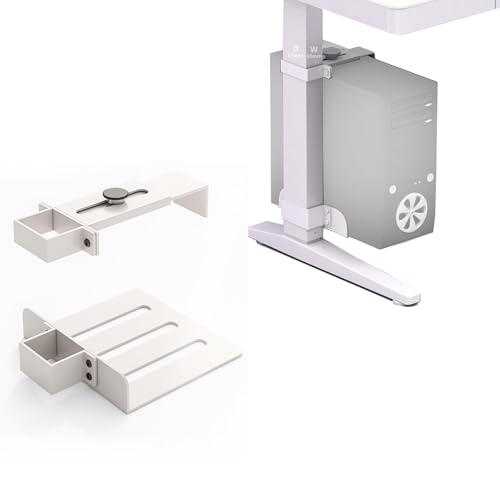 Support PC sous Bureau, Installation sans Perçage, Jusqu'à 18 kg, Hauteur et Largeur Réglables, Support Tour PC pour Bureaux Assis-Debout (Compatible avec des Pieds de Table de 65 x 45 mm) Blanc