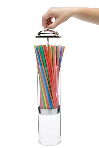 Simplyimagine Acrylic Straw Dispenser - 13 Inch Tall Drinking Straw Holder For Kitchen, Pop Up Straw Lid Dispenser For Extra Long & Jumbo Straws, Old Fashioned Retro Style #TOP1