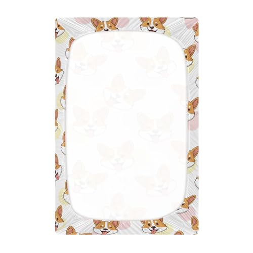 Image of Dogs Corgi White Fitted Crib Sheet for Boys Girls Baby Crib Bed Sheets for Pack N Play Mattresses,39 x 27 in