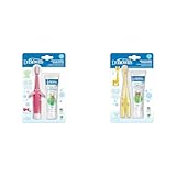 Dr. Brown's Infant-to-Toddler Toothbrush Sets, Pink Elephant & Giraffe with Fluoride-Free Baby Toothpastes, 0-3 Years