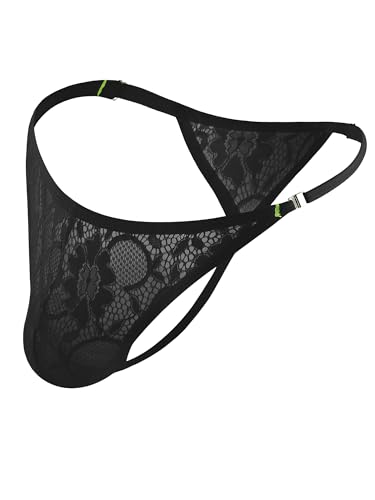 Mens Lace Thong Sexy Low Rise Sissy Thong Panties with Adjustable Stretch Waistband Men's Thong Underwear