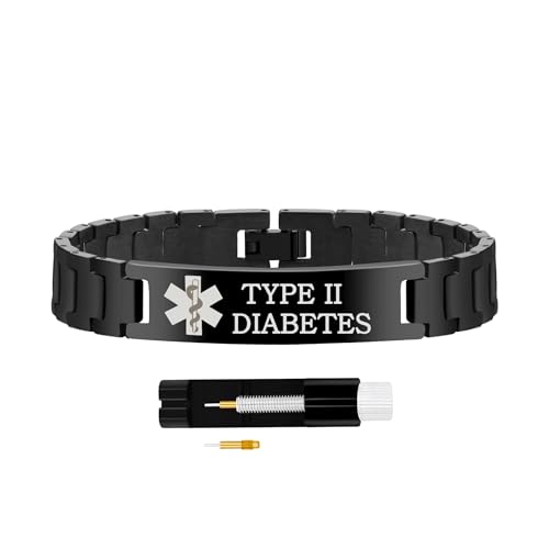 Zircobic Bracciale Diabete Tipo II Nero – Catena in Acciaio Inossidabile, Leggero e Regolabile con Strumento, Adatto per Nuoto, Allenamento e Quotidiano