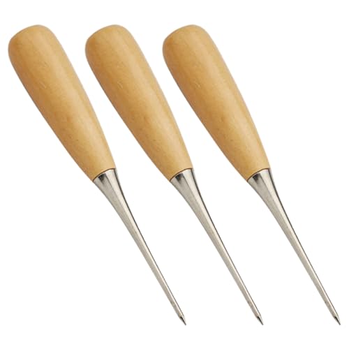 HOODANCOS 3 Punteruoli da Cucito Fai da Te in Legno per Artigianato in Pelle, Strumenti Compatti e Resistenti per Perforare e Piegare Tessuti, Accessori Pratici per Lavori Manuali di Cucito